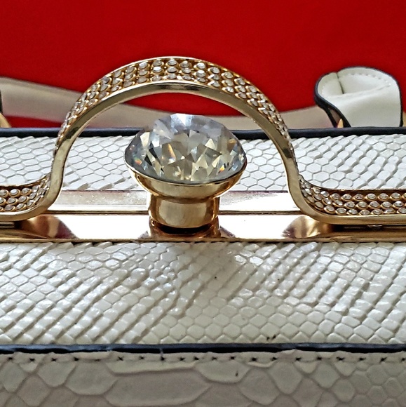 White Leather Handbag - Python Embossed - Picture 6 of 6